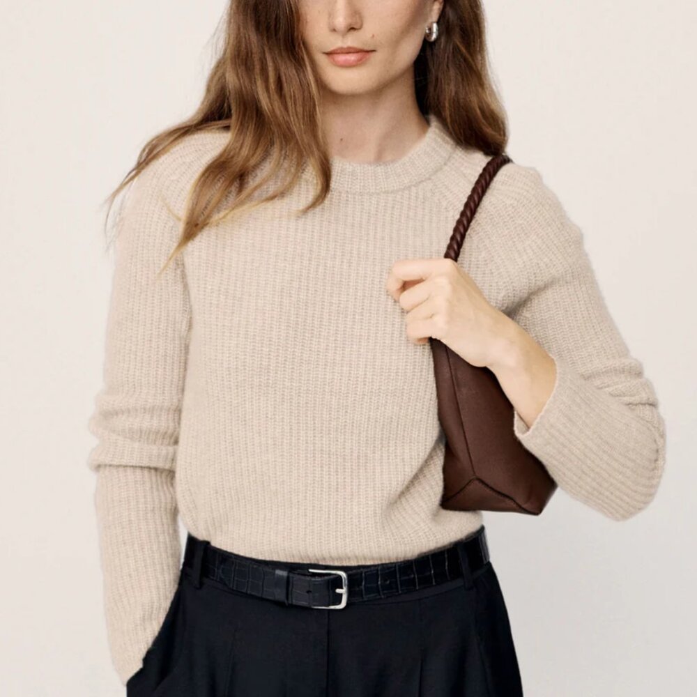 Jenni Kayne Cashmere Fisherman Sweater - Oatmeal, XS